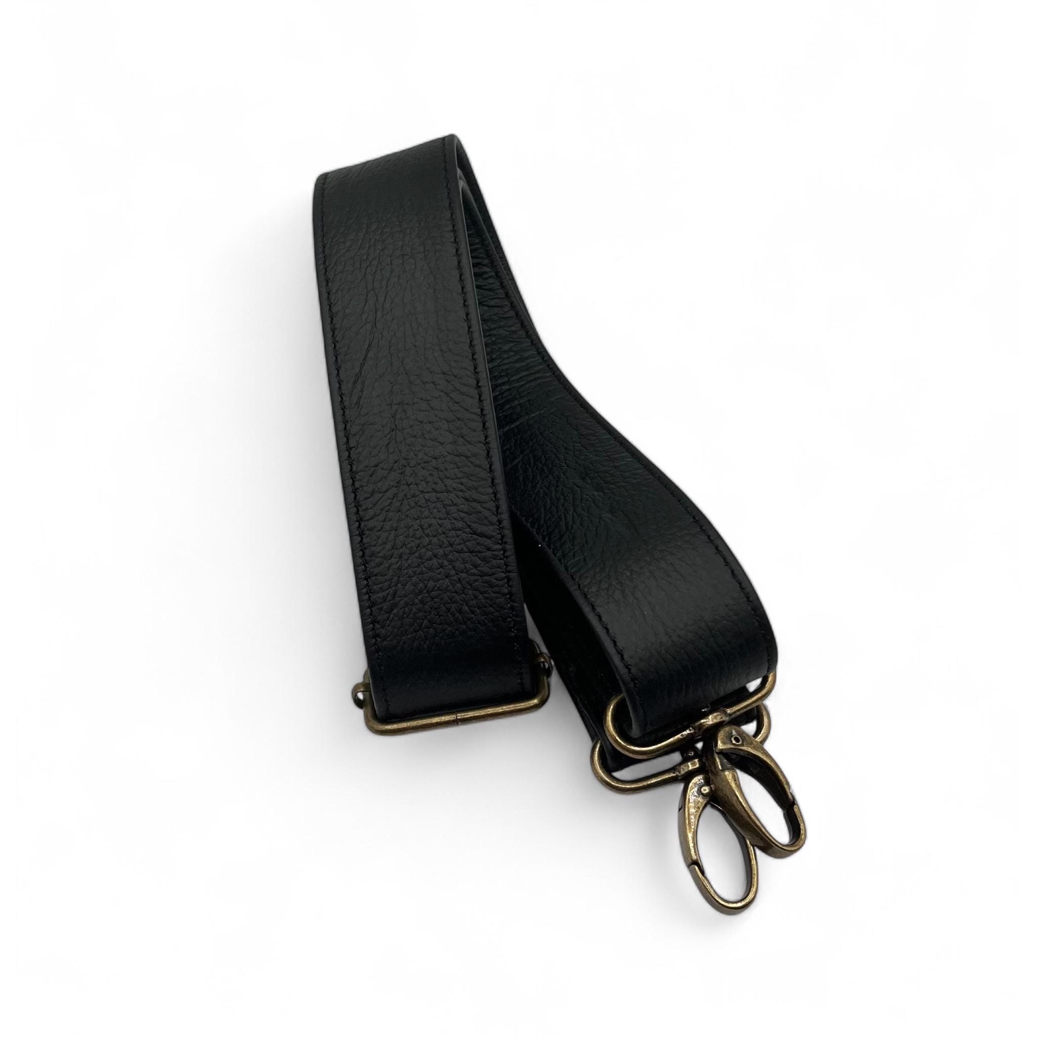 Classic Black Leather Replacement Strap for Handbag or Purse 1.5-inch Full Grain