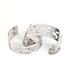 Filigree Cuff Bracelet Blank: Chrome Interchangeable Leather Bangle