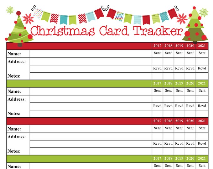 Christmas Card Tracker 6 per Page Printable - Etsy