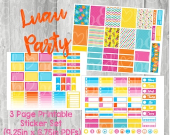 Luau Party - Printable Planner Stickers Weekly Kit Downloadable Files