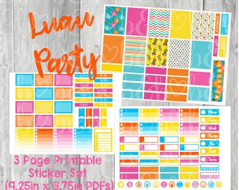 Luau Party - Printable Planner Stickers Weekly Kit Downloadable Files