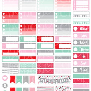 Mint Valentine Printable Planner Stickers Weekly Kit Downloadable Files ...