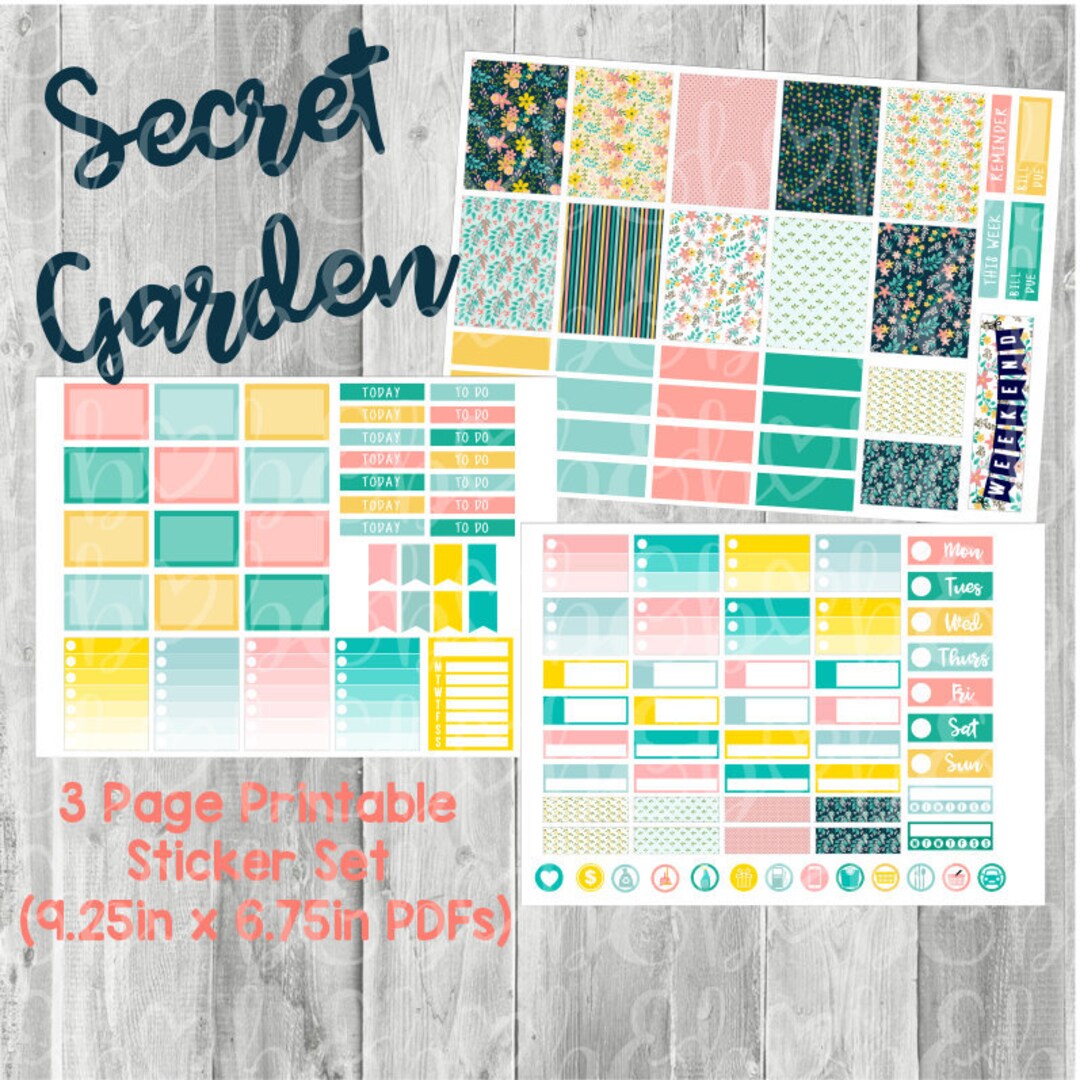 Secret Garden Printable Planner Stickers Weekly Kit Downloadable Files ...