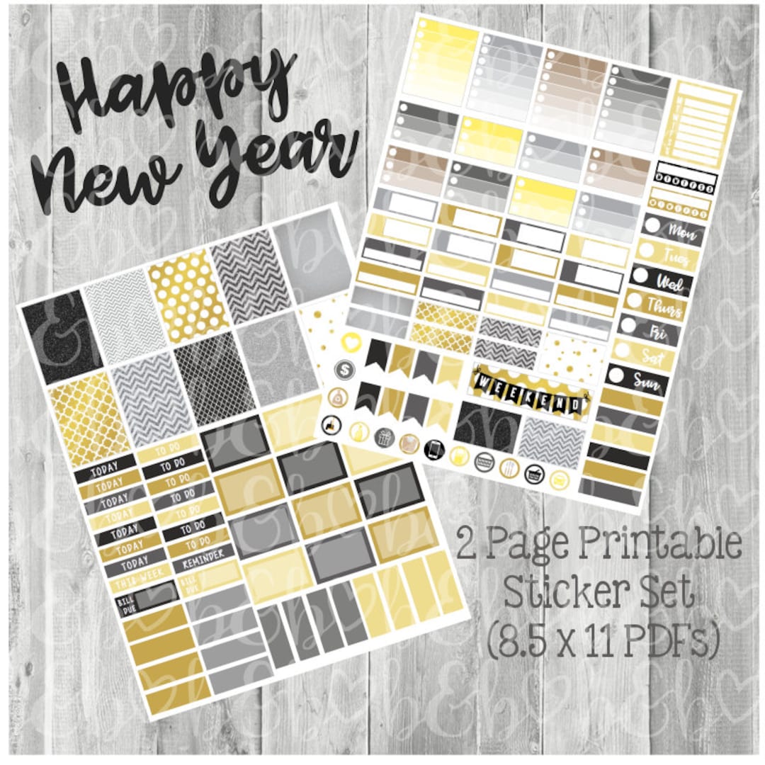 Happy New Year Printable Planner Stickers Weekly Kit - Etsy