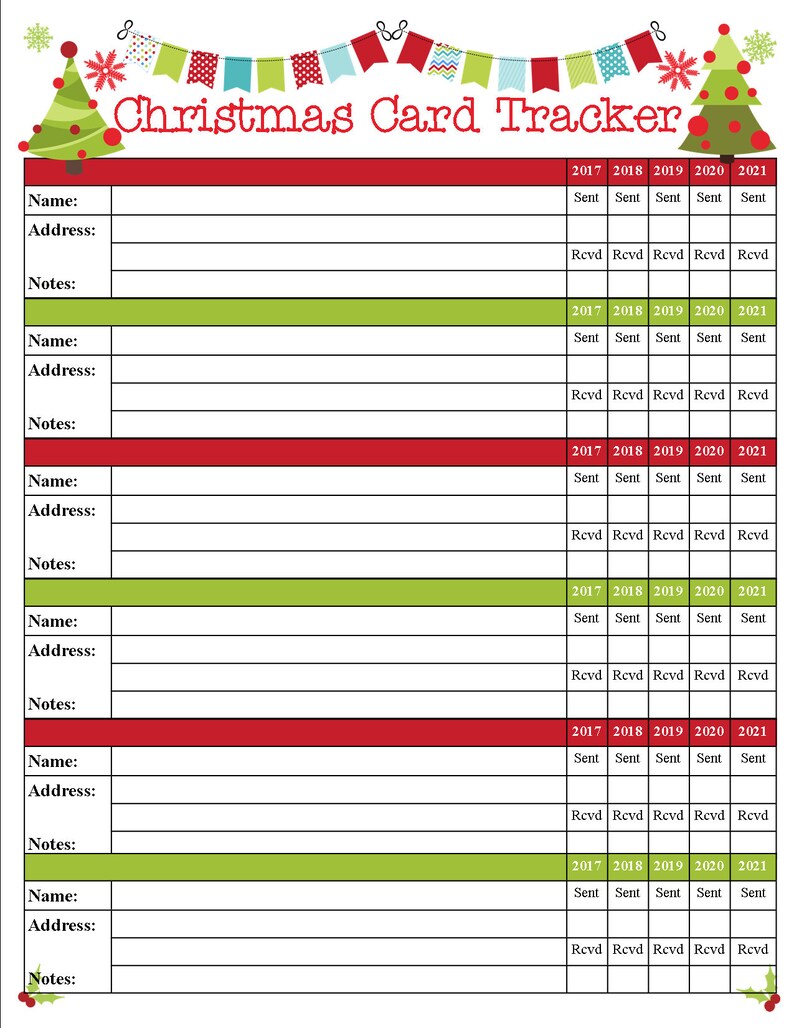 Christmas Card Tracker 6 Per Page Printable | Etsy