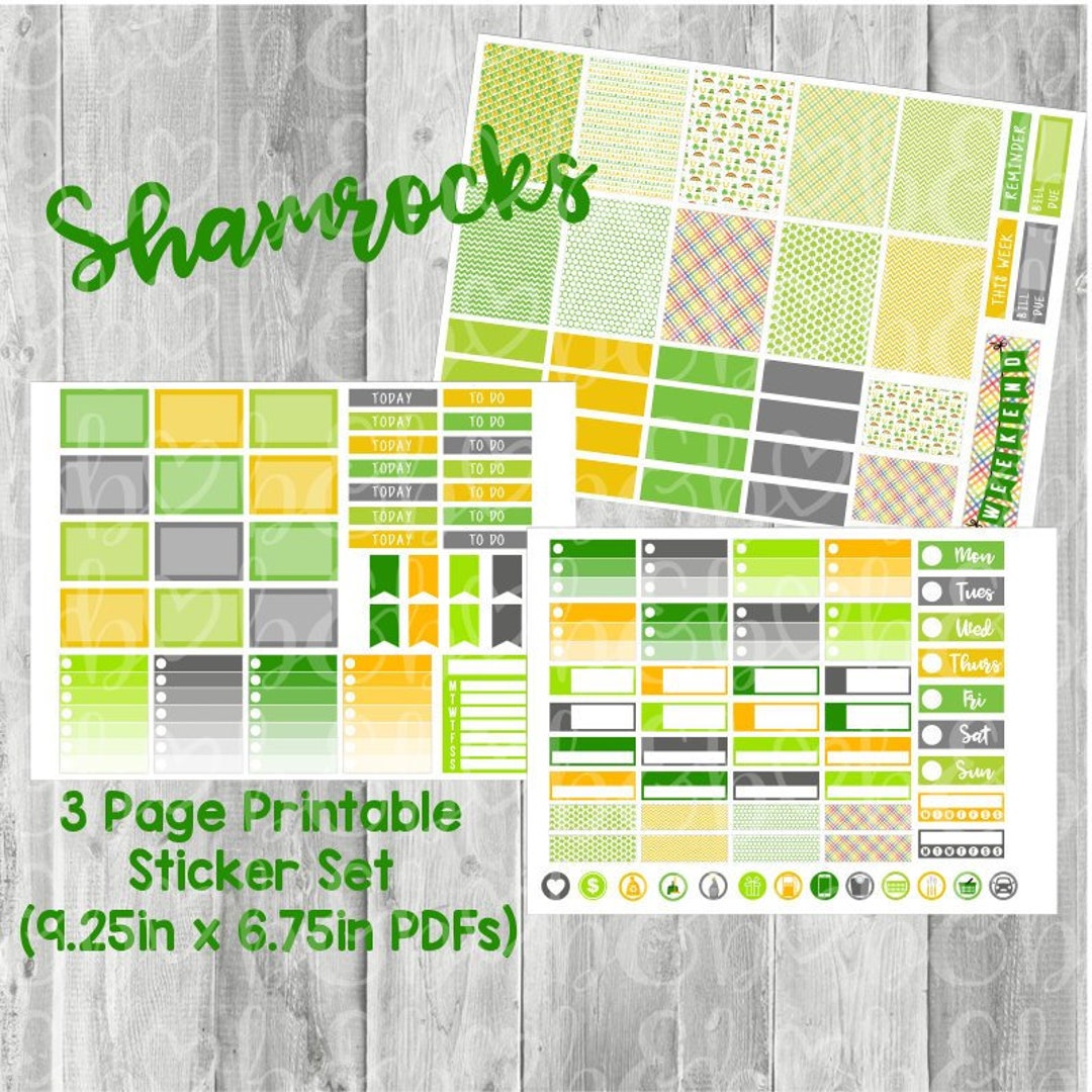 Shamrocks Printable Planner Stickers Weekly Kit Downloadable Files - Etsy