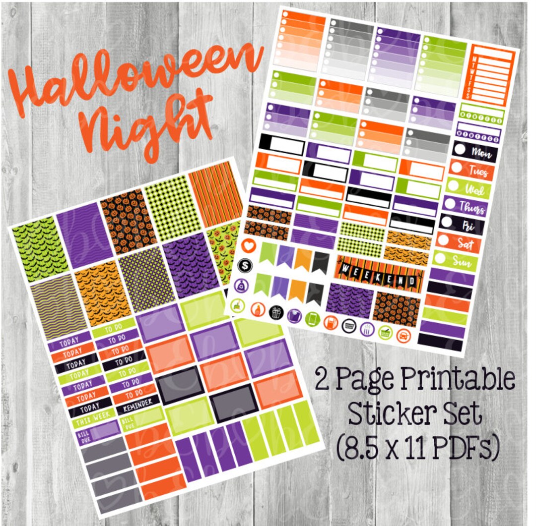 Halloween Night Printable Planner Stickers Weekly Kit Downloadable ...