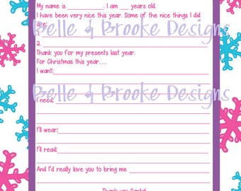 Letter to Santa - Pink and Purple - Fill In - Printable