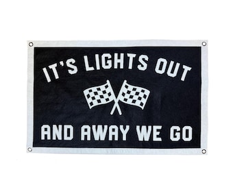 Stitched Wool Felt Banner / Lights Out and Away We Go / Formula 1 Racing