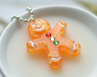 Sparkly Gingerbread Boy Necklace: Christmas Resin Jewelry