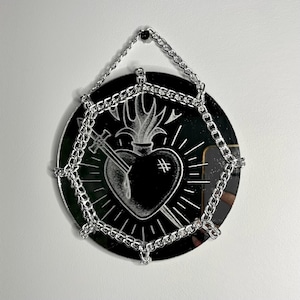 Specchio decorativo Sacro Cuore inciso a mano