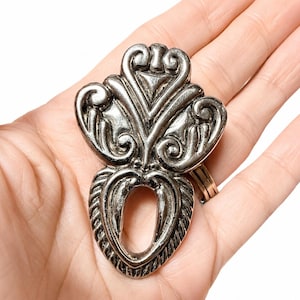 Vintage Silver Tone Scroll Brooch Mid Century Baroque Style Statement Pin 1960s 1970s Jewelry