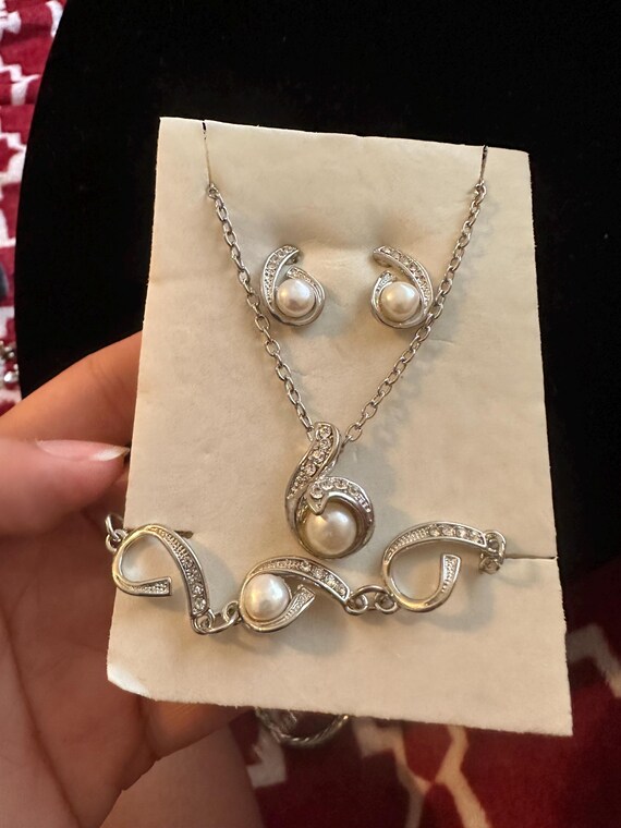 vintage silver toned bridal jewelry set