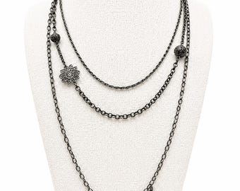 Vintage brons gelaagde ketting multi-streng boho statement ketting donkerzilveren ketting hanger ketting festival sieraden