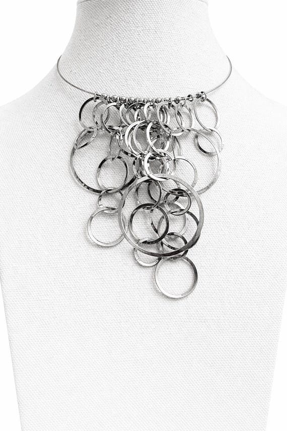 Vintage Silver Multi Ring Statement Necklace Mode… - image 1
