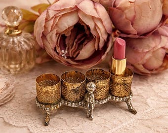 FREE SHIPPING - Mid-century Cigarette & LIPSTICK Holder Ornate