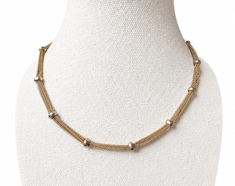 Collar de malla dorada, collar de múltiples hebras, collar espaciador bicolor dorado y plateado, collar minimalista llamativo