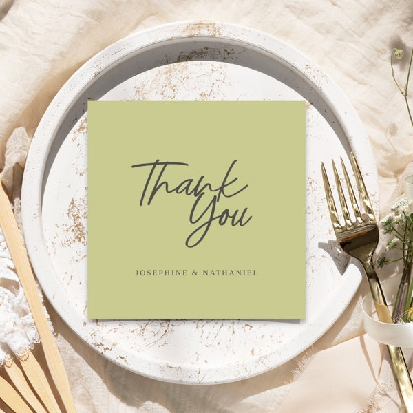 table place setting cards template Minimalist Green Wedding Thank You Card Template | Editable Green Place Setting Printable | Wedding Reception | Wedding Thank You Card |TYM3