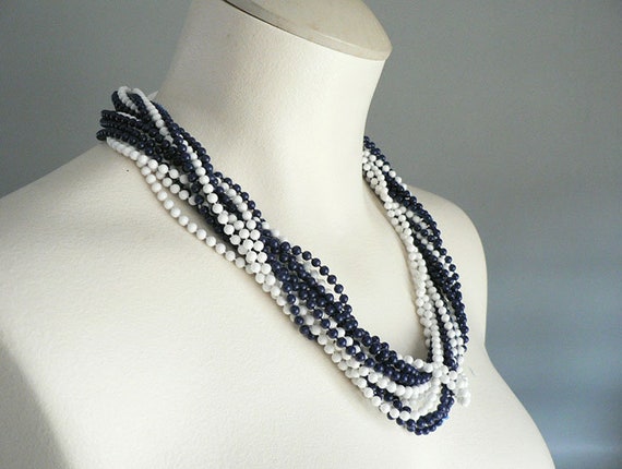 1950s Twisted Strand White Navy Bead Necklace - image 2