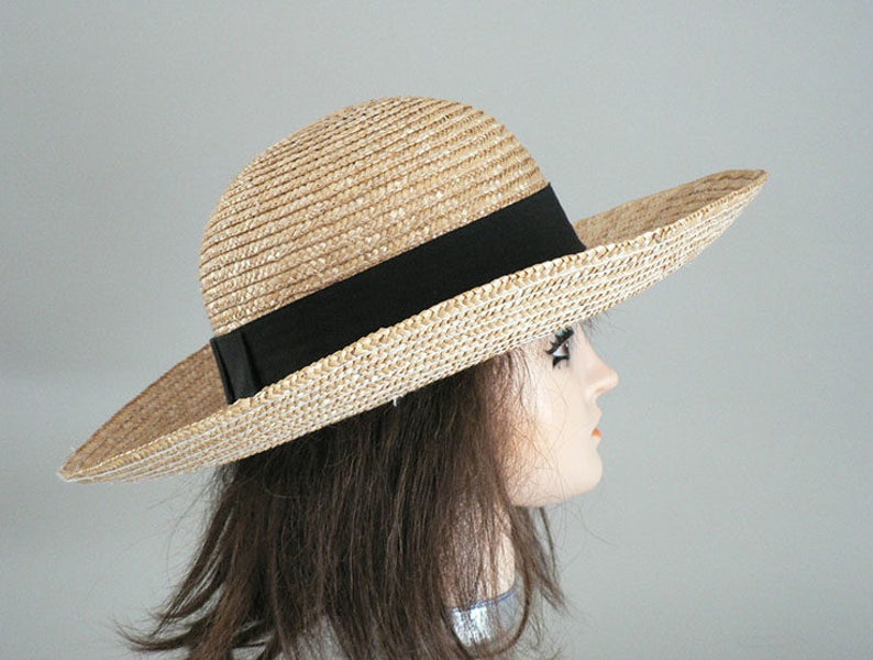 Womens Large Straw Sun Hat With Back Bow Etsy