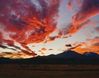 Panoramic Sunset Print, Red Sunset Photo, Iceland Landscape Photography, 20x60 Large Panorama, Orange Mountain Sunset, Prairie Fields Photo
