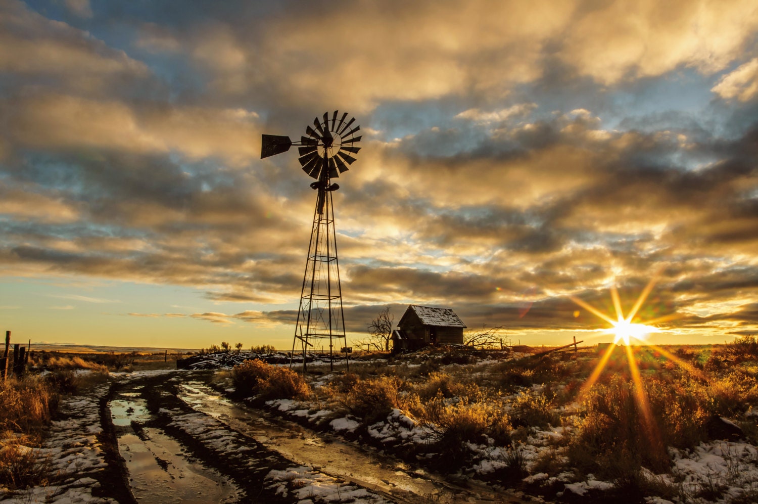 Rustic Windmill Photo, Old Country Barn, Landscape Sunset Photography
