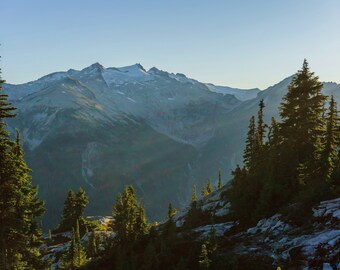 Evergreen State, Pacific Northwest Landscape, Wahsington Hiking, Mountain Sunset Photo, Fine Art Nature Photography, Blue Summer Sky, Trees