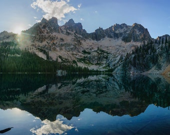 Water Reflection Photo, Sawtooth Mountains Idaho, Mountain Lake, Fine Art Landscape Photography, Vacation Home Decor, Mountain Cabin Artwork