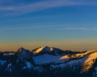 Washington Landscape Photography, Cascade Mountains Photo, Large Panoramic Print, Snow Capped Mountain, Sunrise Alpenglow,Mountain Ridgeline