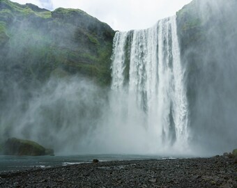 Iceland Photography, Skogafoss Waterfall, Cascade, Misty Green Landscape, Iceland Landscape Print, Europe Nature Photo, Iceland Fine Artwork