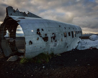 DC-3 Plane Wreck Iceland, Rustic Landscape Photo, Scrap Metal Wreckage, Dramatic Landscape Print, Iceland Fine Artwork, Aviation Photography