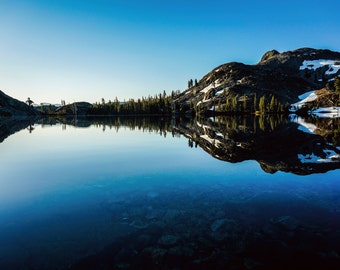 Lake Reflection Image, Sierra Nevada Mountains, Tahoe, California Mountain Landscape, Fine Art Nature Photography, Clear Blue Water