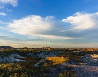 Blue Sky and Clouds Photo, Badlands National Park, Scenic Landscape Photo, Fine Art Nature Photography, South Dakota Prairie, Outdoor Views
