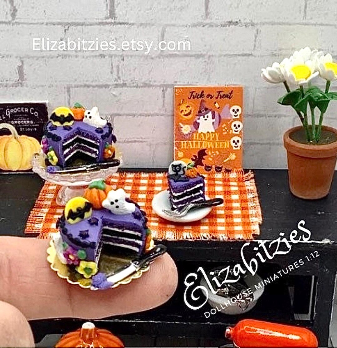 Dollhouse Miniature Halloween Layer Cake With Slice 1:12 Scale - Etsy