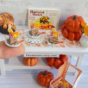Miniature Fall Leaves Layered Cake Slice on Plate with Fork 1:12 scale