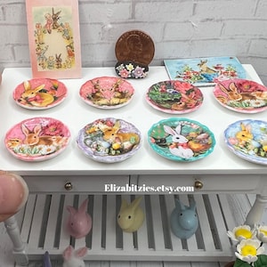 Easter Bunny Decorative Dollhouse Plates ( set of 4) 1:12 scale Pink or Multi