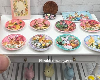 Easter Bunny Decorative Dollhouse Plates ( set of 4) 1:12 scale Pink or Multi