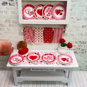 Dollhouse  Valentines  Miniature Heart Plates ( set of 4), or Tea Towels or both