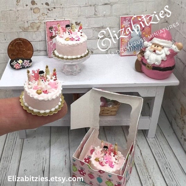 Miniature Frosty Pink Snowman Snowflake Cake 1:12 scale