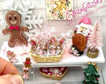 Miniature Dollhouse  Pink Gingerbread Boy and Girl Cookies in cellophane bag 1:12 Scale