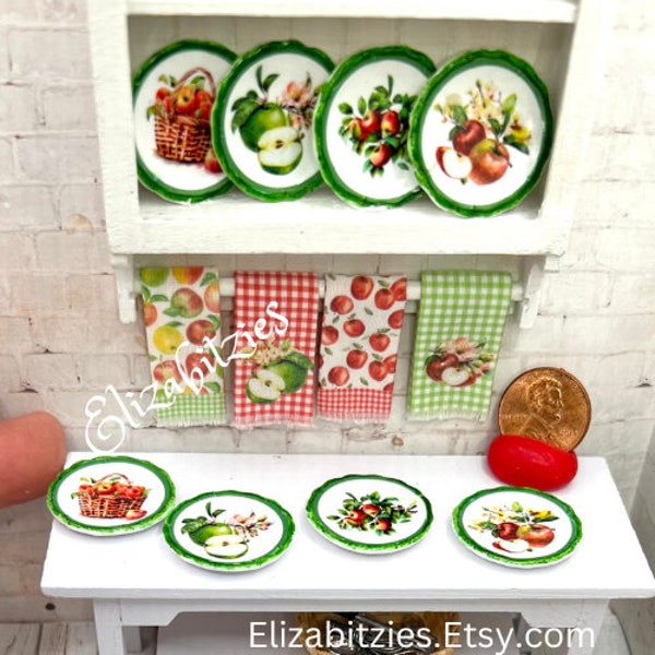 Miniature Apple themed Decorative Dollhouse  Plates ( set of 4) 1:12 scale