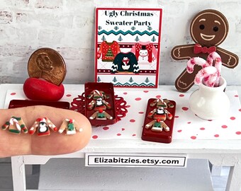 Miniature Gingerbread Dollhouse Ugly Christmas Sweater Red Tray 1:12 scale