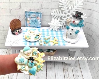 Miniature Aqua Christmas Cookies on Plate 1:12 scale