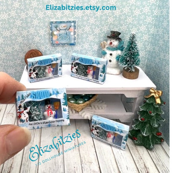 Miniature Dollhouse Christmas Snowman Shadow Box Diorama