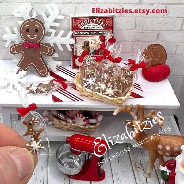 Miniature Dollhouse Gingerbread  Reindeer/Snowflake Cookies in cellophane bag 1:12Scale