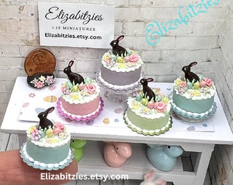 Miniature Dollhouse Chocolate Bunny Cake in Pastel 1:12 scale