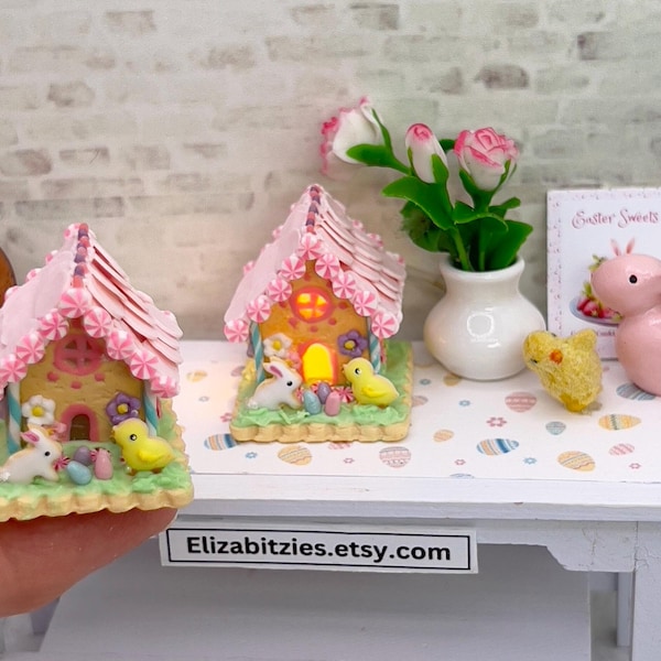 Dollhouse miniature Easter Cookie House Lights Up