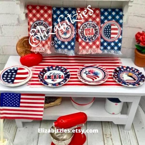 Dollhouse Patriotic Plates( set of 4) 1:12 scale Dollhouse size