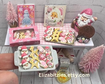 Miniature Pink Christmas Cookie Box/Tray 1:12 scale 1 dozen cookies