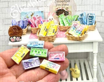 1- Box of Miniature  Bunnies (5)covered in cellophane,Peeps inspired Marshmallow Bunnies1:12 Scale